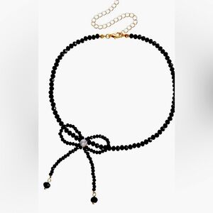 Cute Anthropologie Sparkling black Bead Crystal bow necklace